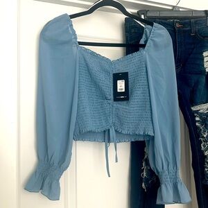 Sincere Embrace Ruched Top Blue